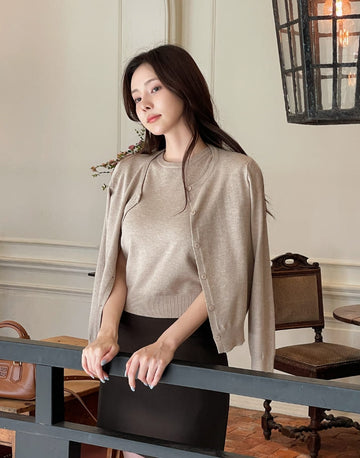 Marid Round Short Sleeve Knit Cardigan Set